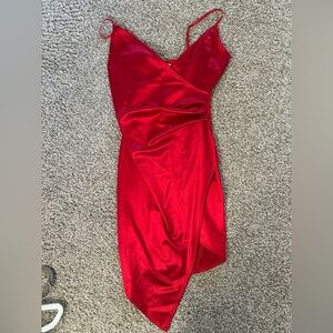 Honey and Rosie Red Satin Mini Dress with Wrap Detail